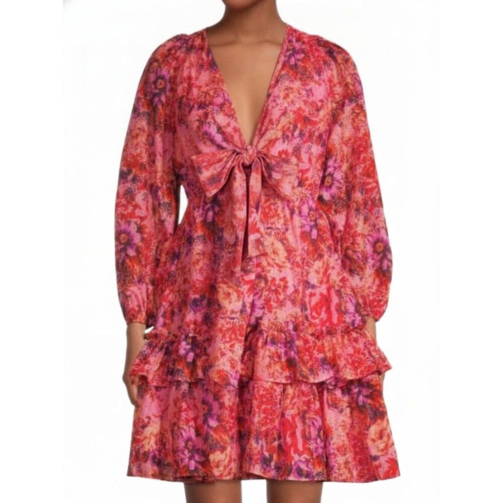 $695 UNGARO Tara Floral Silk Blend Mini Dress Pink Punch Multi Size S